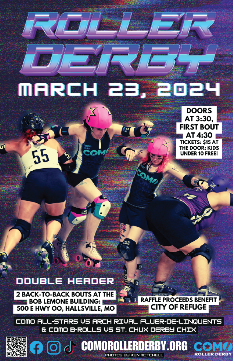 CoMo Roller Derby Double Header Season Opener – Bout Program on Saturday, March 23, 2024