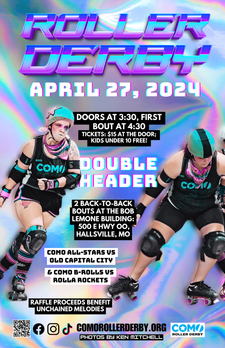 CoMo Roller Derby Double Header – Bout Program on Saturday, April 27, 2024